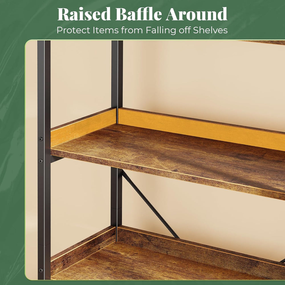 Huuger 5 Tier Bookshelf, Display Bookshelf with 10 Open Shelves and Raised Ba...