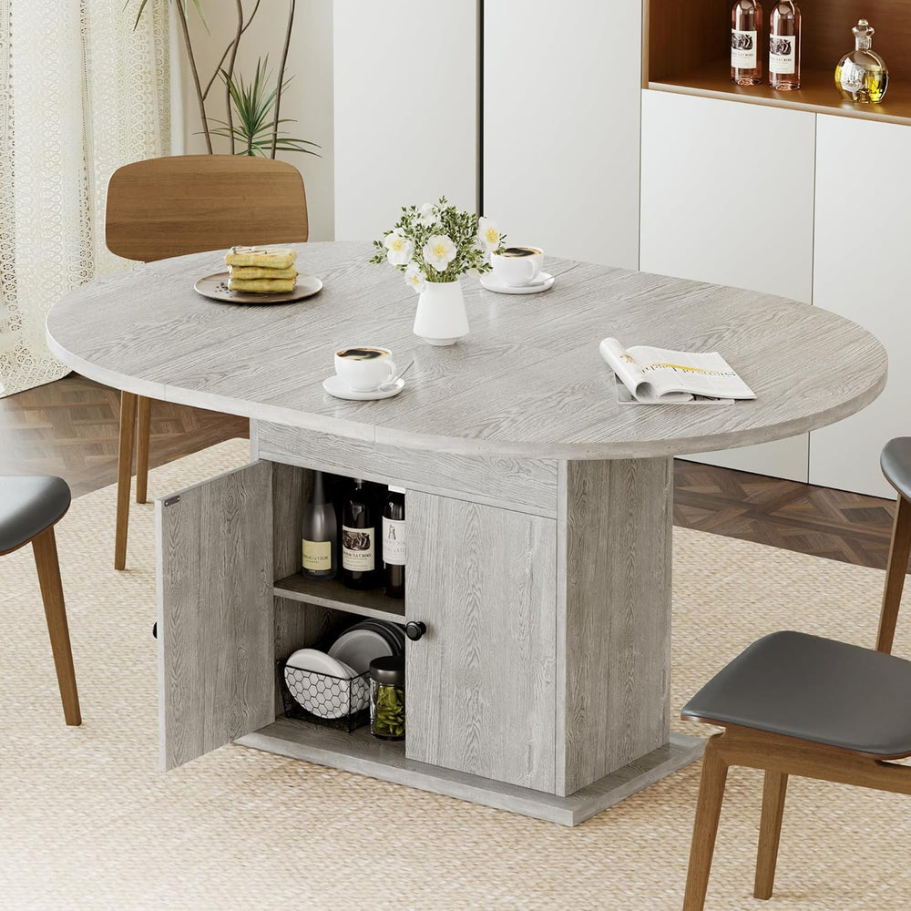 43.3in-59in Extendable Round Dining Table for 4-8, Modern Expandable Kitchen ...