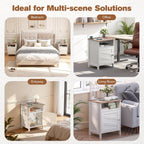 Nightstands Set of 2 with Charging Station, Farmhouse Night Stand with Open Shelf, Bedside Tables with Enclosed Cabinet, Wooden End Table with USB Ports & Outlets for Bedroom