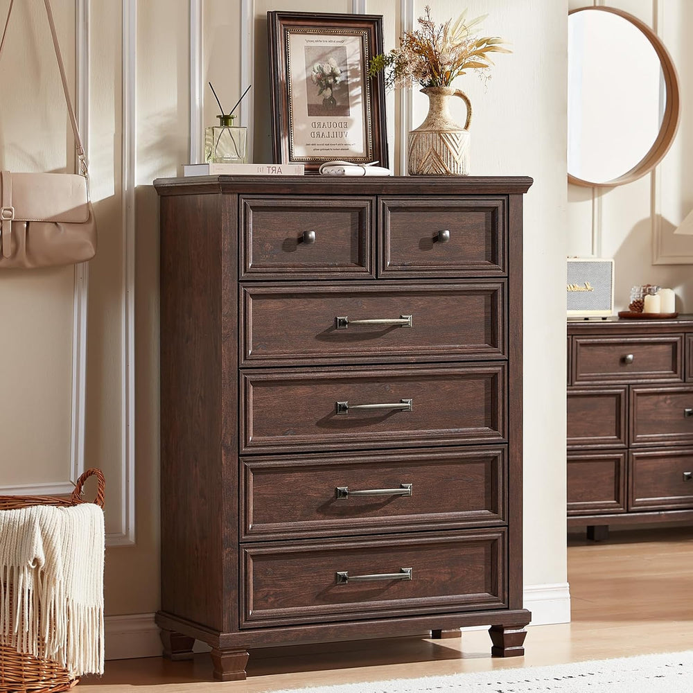 SAVOR LIFE Farmhouse Bedroom Dresser and Nightstand Set of 4, 6 Drawer Tall &...