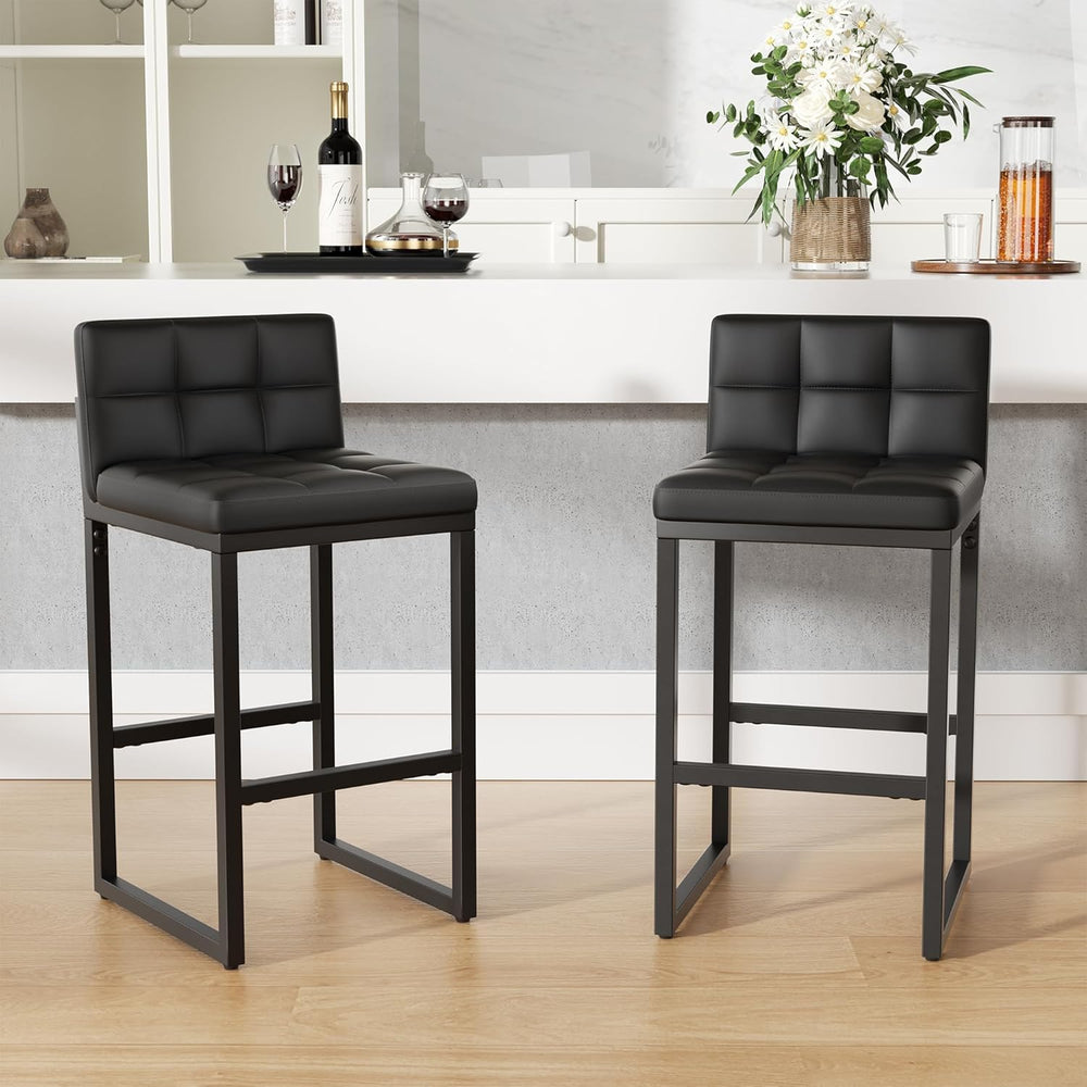 Bar Stools Set of 2, Modern Counter Height Bar Stools, Black | 24" Faux ...