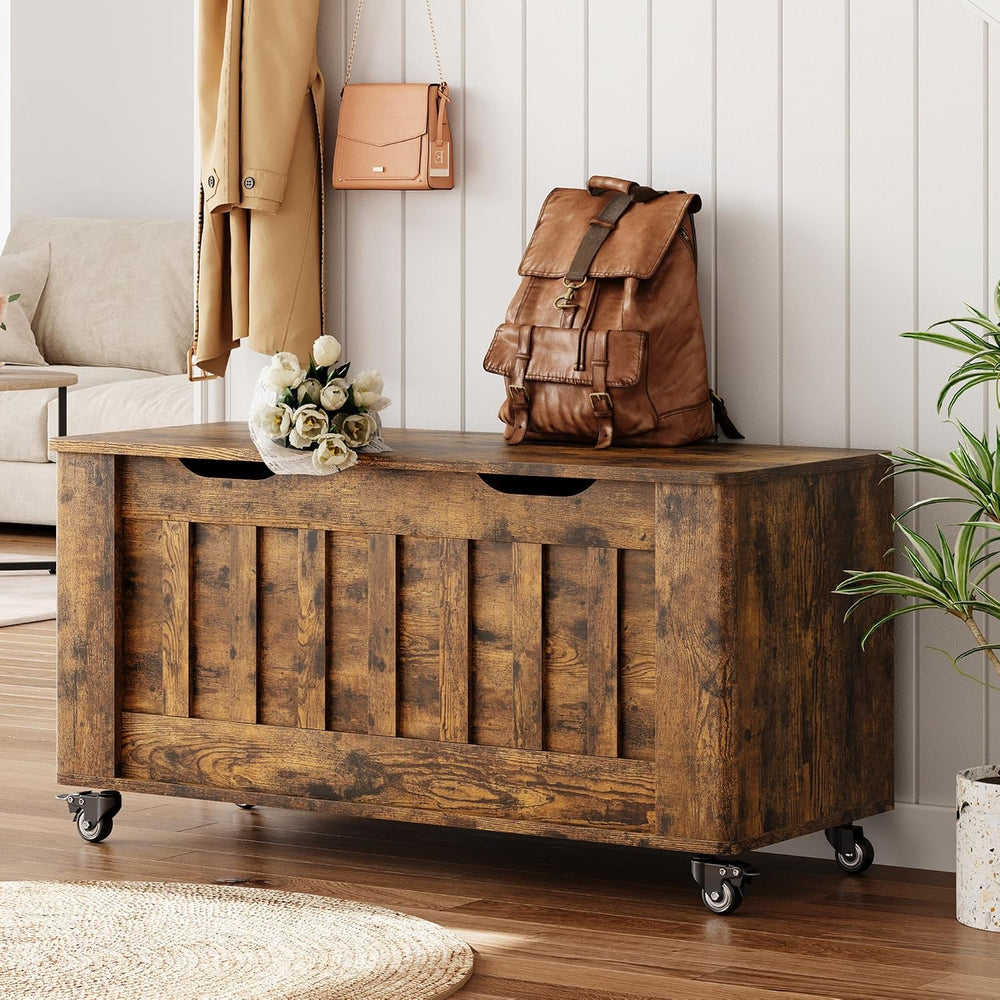 IDEALHOUSE Storage Chest, 39.4" Storage Bench Wooden Storage Trunk, Retr...