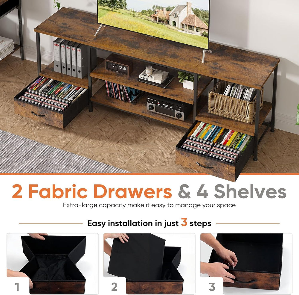 Sweetcrispy 63" TV Stand with Fabric Drawers for 65 70 75 Inch TVs | Ent...