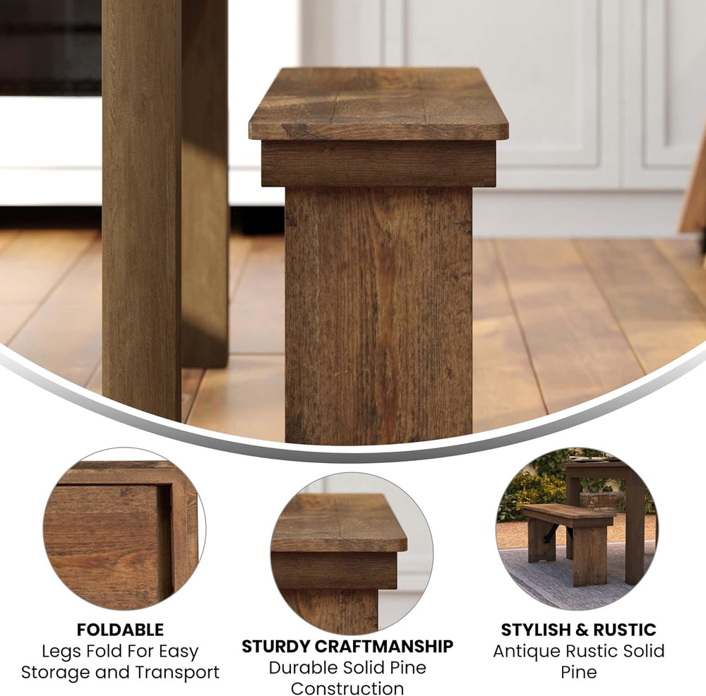 Merrick Lane Tinsley 40" x 12" Antique Rustic Solid Pine Folding Fa...