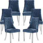 Navy Mid Century Dining Chairs Set of 6, Modern Kitchen & Dining Room Chairs Set of 6, Chenille Fabric Upholstered Kitchen Chairs, Sillas de Comedor, Silver Legs (Blue, 6 Pcs)
