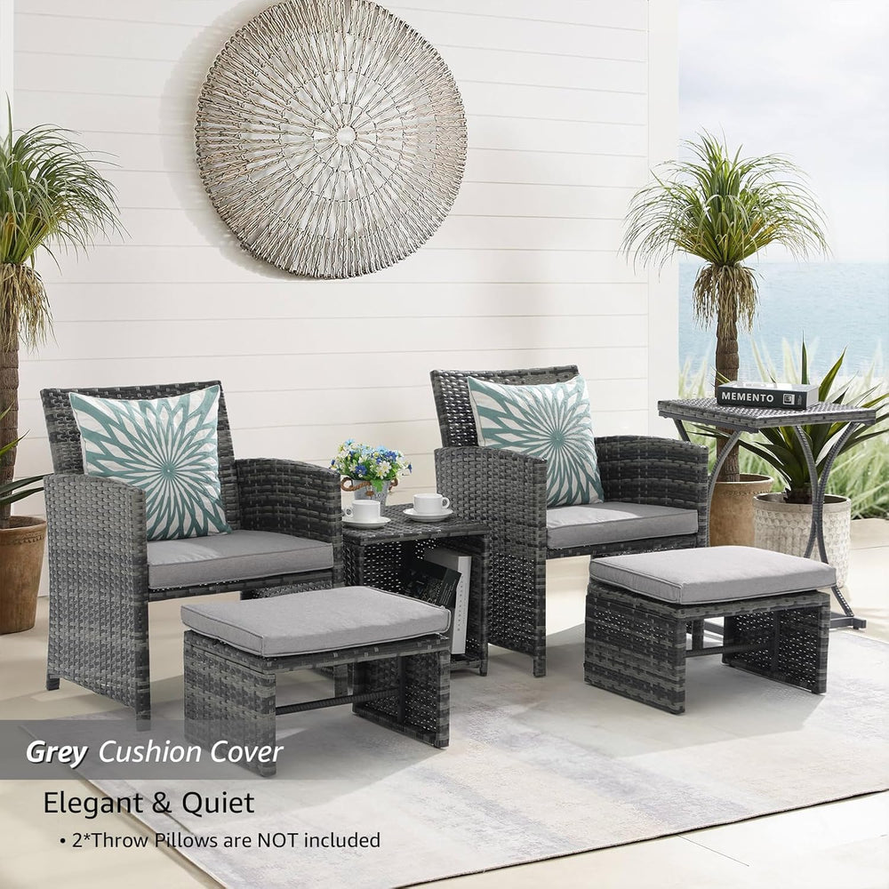 OC Orange-Casual 6 Pcs Wicker Patio Furniture Set with Ottomans, Light Grey