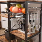 DlandHome Kitchen Bakers Rack with Storage Stand for Kitchen, Industrial Kitchen Baker's Rack, 35.4 inches Microwave Oven Stand, 3-Tier+4-Tier Utility Storage Shelf with Hooks and Basket Rustic Brown