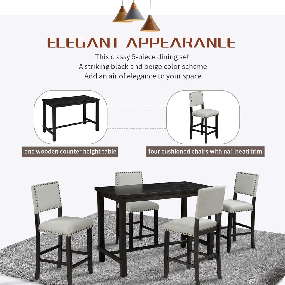 Merax 5 Pieces Counter Height Dining Set, Elegant Wooden Desk and 4 Upholster...