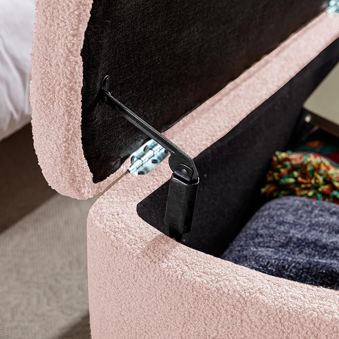 Storage Ottoman for End of Bed with Gold Metal Legs,Modern Faux Fur Entryway Bench Upholstered Padded,for Living Room Bedroom Pink