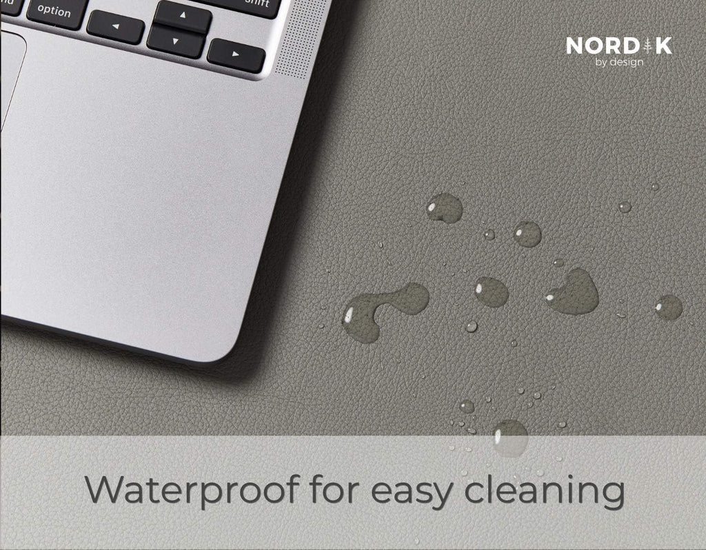 Nordik Leather Desk Mat Cable Organizer - Alaskan Gray 35 X 17 inch - Premium Extended Mouse Mat for Home Office Accessories - Non-Slip Vegan Leather Desk Pad Protector & Desk Blotter Pad