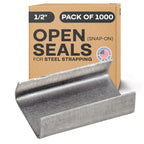 IDL Packaging Open (Snap-On) Seals for 1/2" Strap Width Steel Strapping (Pack of 1000) - Superior Holding Power - Sturdy Metal Clips for Securing Heavy Packaging and Pallet Banding