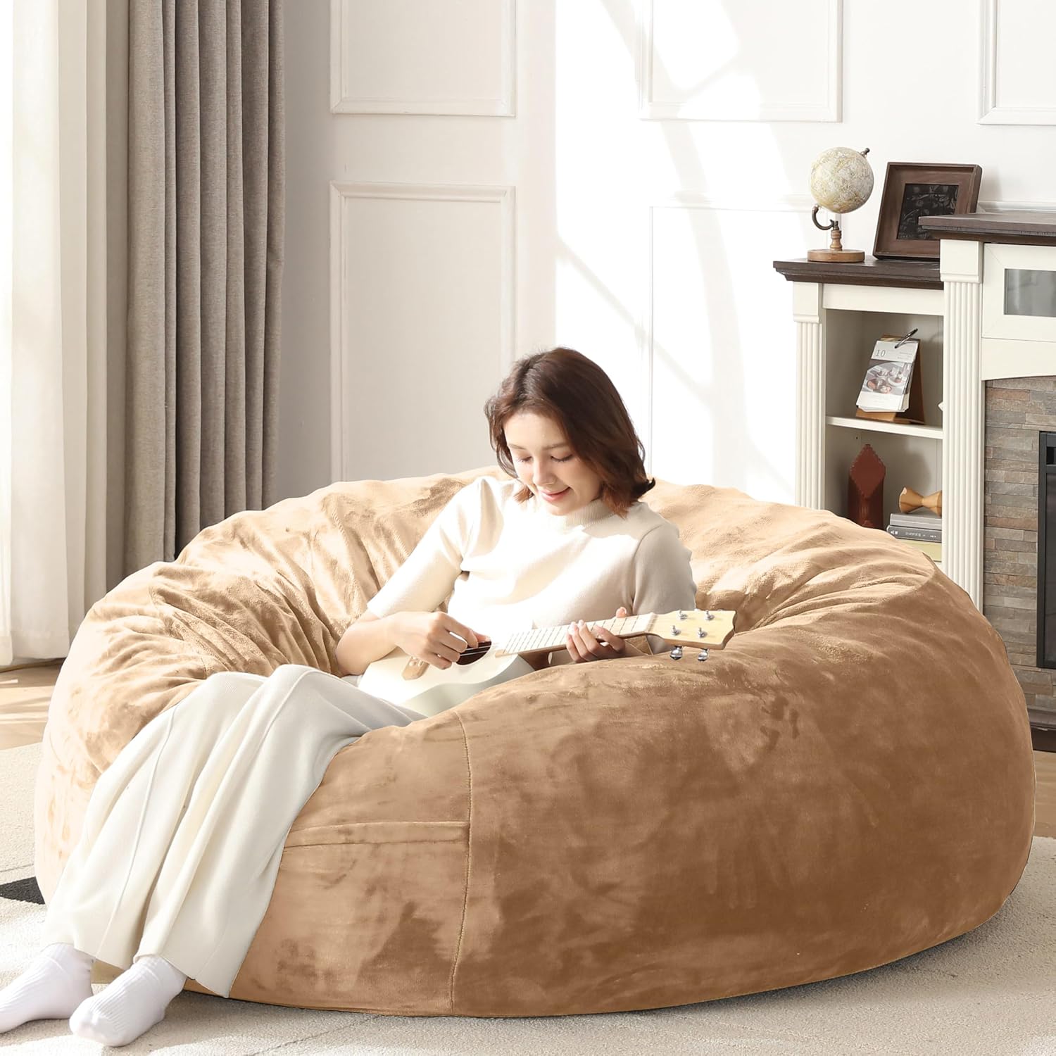 Bean Bag Chair for Adults Soft Comfy Bean Bag for Adults, Cozy Reading Chair, Large Round Bean Bag Couch, Versatile Living Room & Bedroom Chairs (Apricot, 5FT)