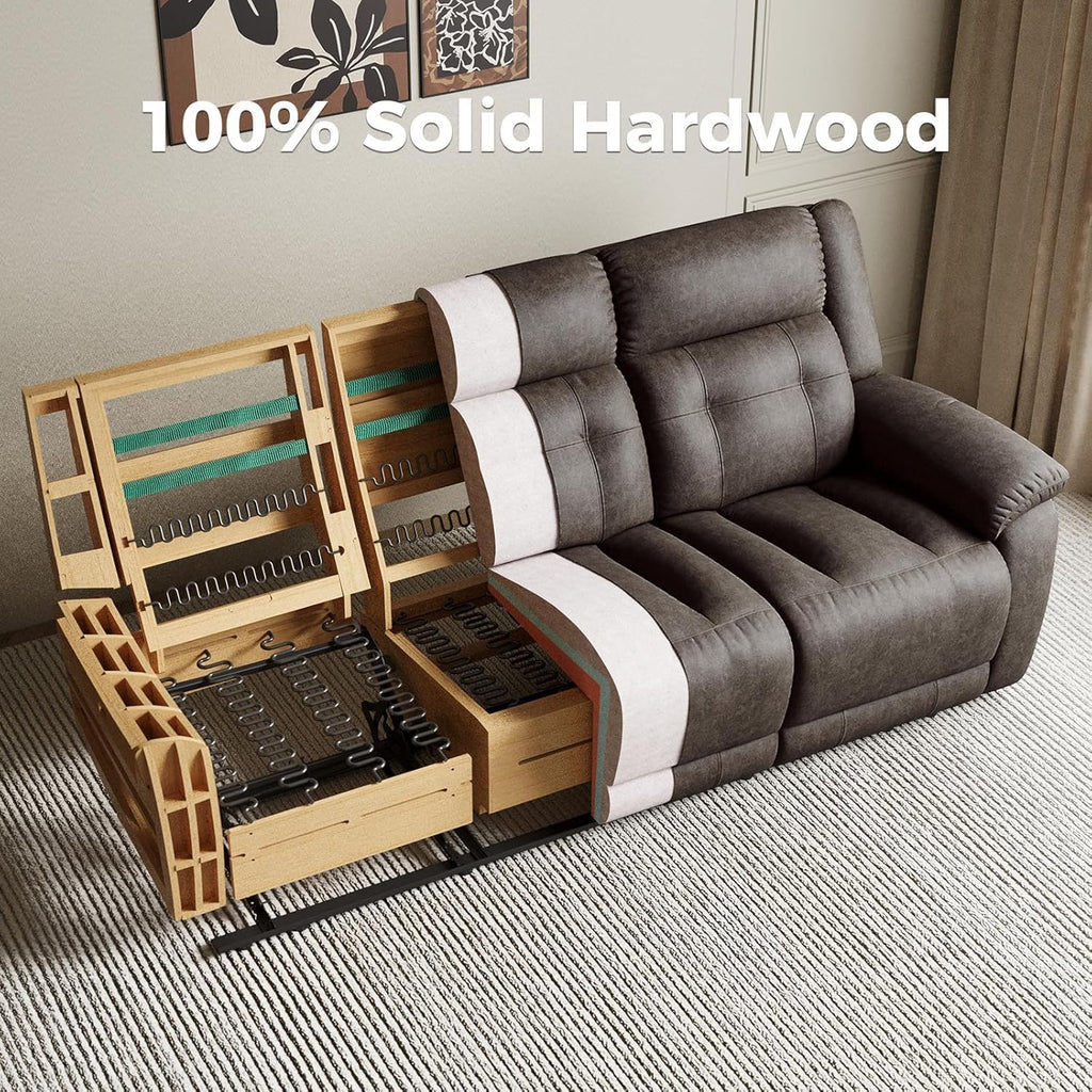 Oversized Manual Recliner Sofa, 86” Extra Wide 3 Seater Reclining Couch for Living Room, Dual Pull Handle Recliners, Upright Middle Seat, One-Piece Design No Assembly Required, Performance Fabric