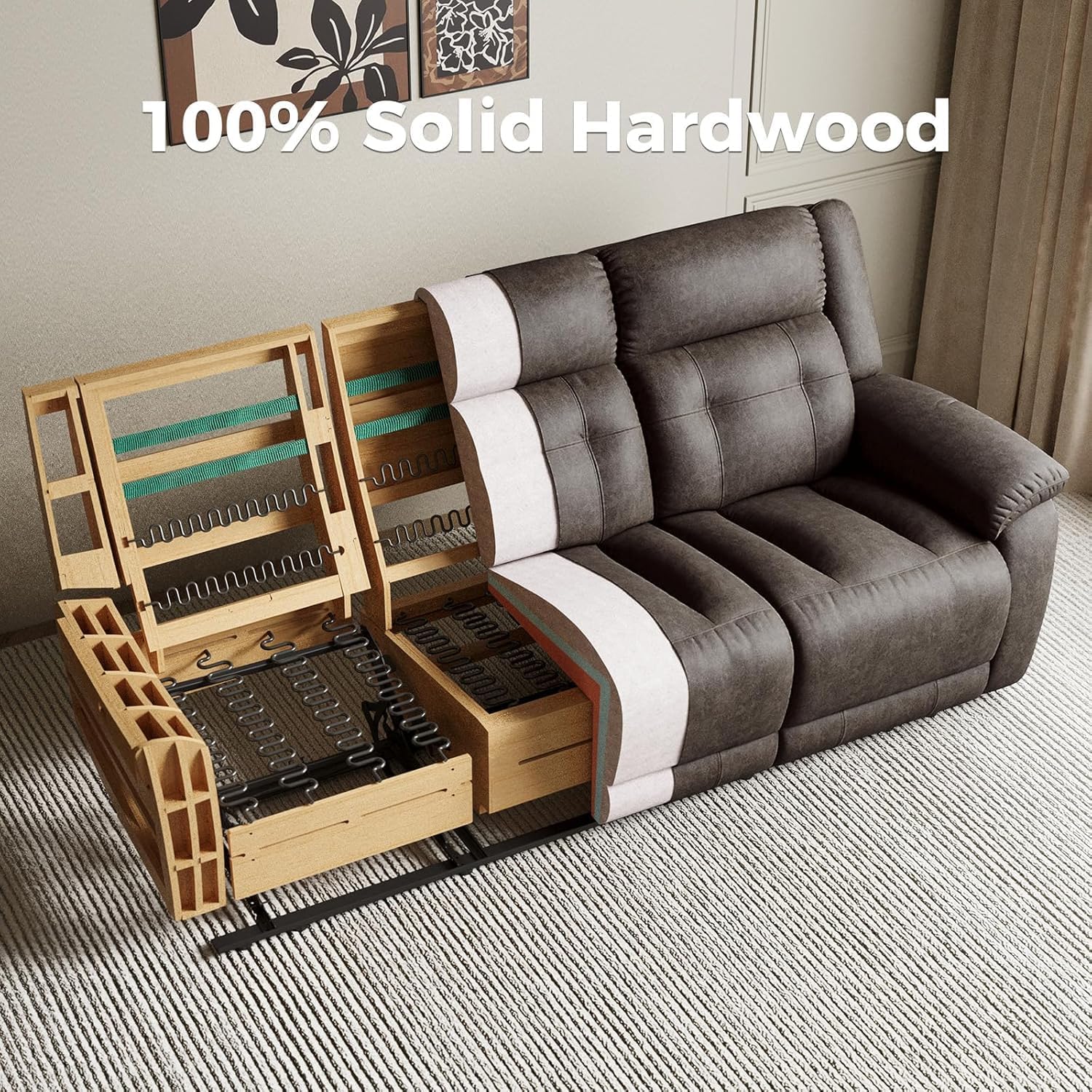 Oversized Manual Recliner Sofa, 86” Extra Wide 3 Seater Reclining Couch for Living Room, Dual Pull Handle Recliners, Upright Middle Seat, One-Piece Design No Assembly Required, Performance Fabric