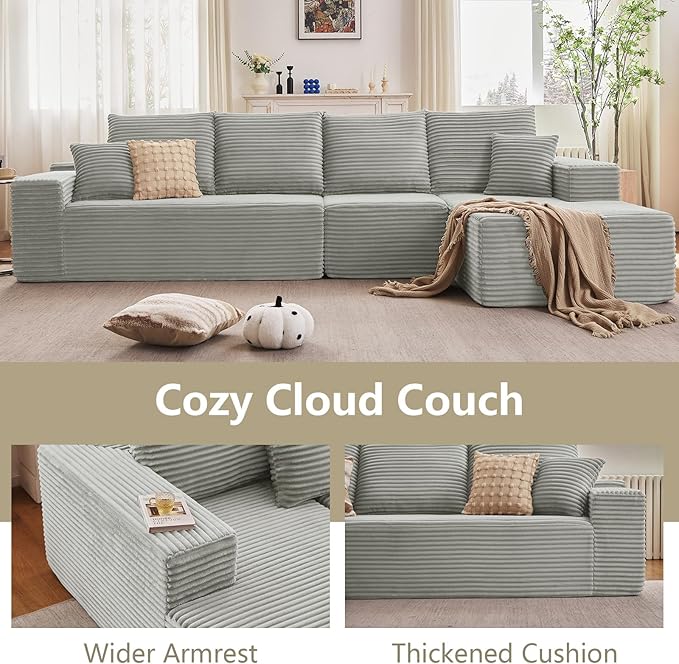 135" Cloud Sectional Couch with L-Shape Chaise, Modern Modular Comfy Sof...