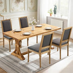 Upholstered Back Dining Chairs Set of 4, French Country Padded Kitchen Chairs, Rustic Solid Wood Farmhouse Chairs for Dining Room & Breakfast Nook, Dark Gray
