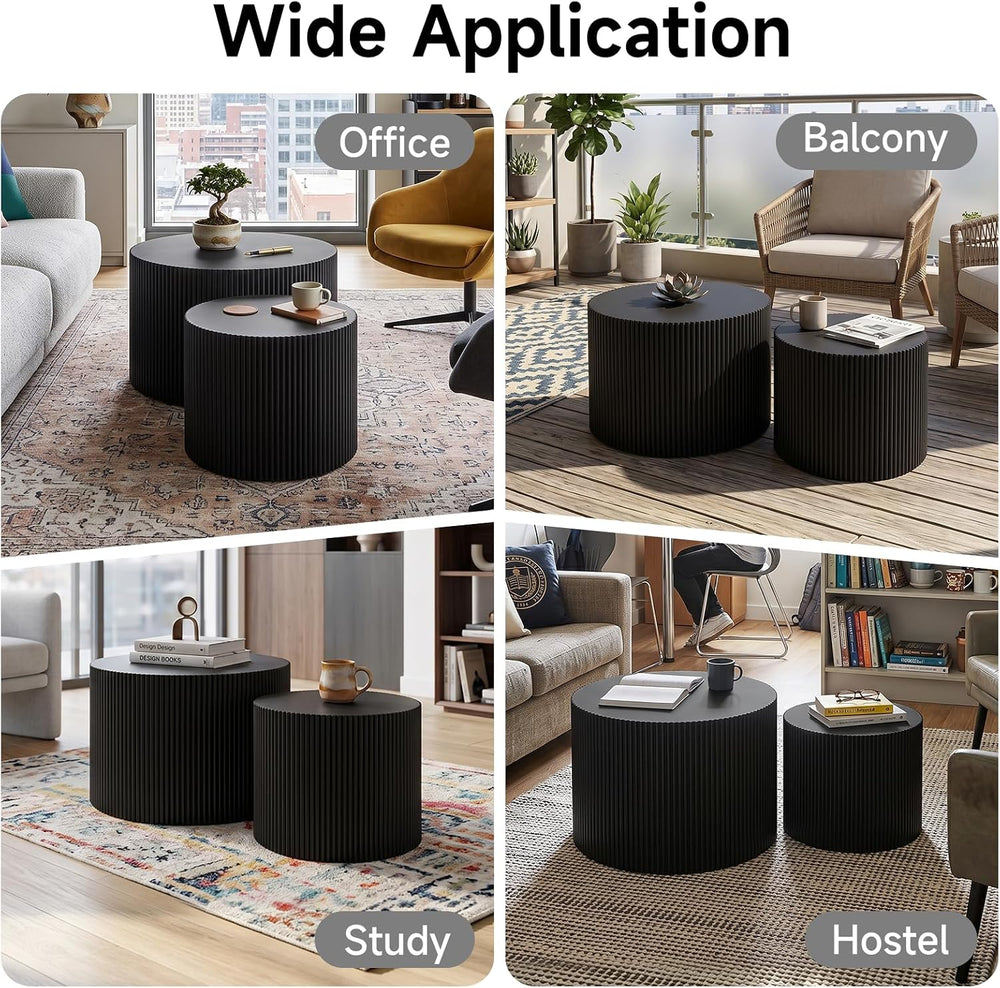 Nesting Round Coffee Table Set of 2 Black No Assembly | Nesting Coffee Tables...