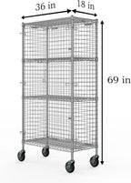 18" W x 36" L x 69" H Heavy Duty Utility Commercial Grade Metal Storage NSF Unit | Chrome Mobile Security Wire Cage Kit