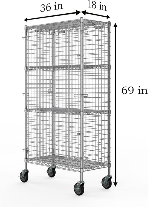18" W x 36" L x 69" H Heavy Duty Utility Commercial Grade Metal Storage NSF Unit | Chrome Mobile Security Wire Cage Kit
