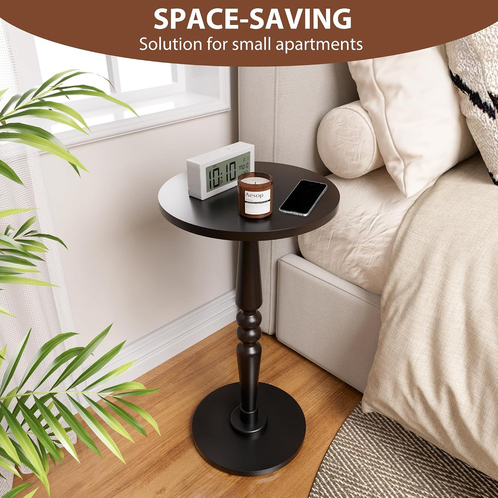 Round Side Table for Small Spaces，Bamboo Bed Tray Table with Foldable Legs