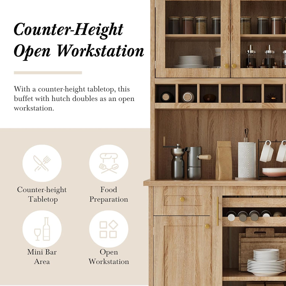 Polibi Farmhouse Freestanding Kitchen Pantry Cabinet Buffet with Hutch, Wine ...