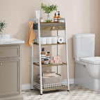 4-Tier Ladder Shelf with Drawer, Bathroom Stand Floor Storage Shelf, Freestanding Tower Table Ladder-White.