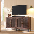 Modern TV Stands for 75 Inch tvs, 61.75‬"W Wood Entertainment Center w/Adjustable Shelves, Mid Century Modern TV Stand w/Arched Fluted Doors, Media Console Cabinet for Living Room, Brown