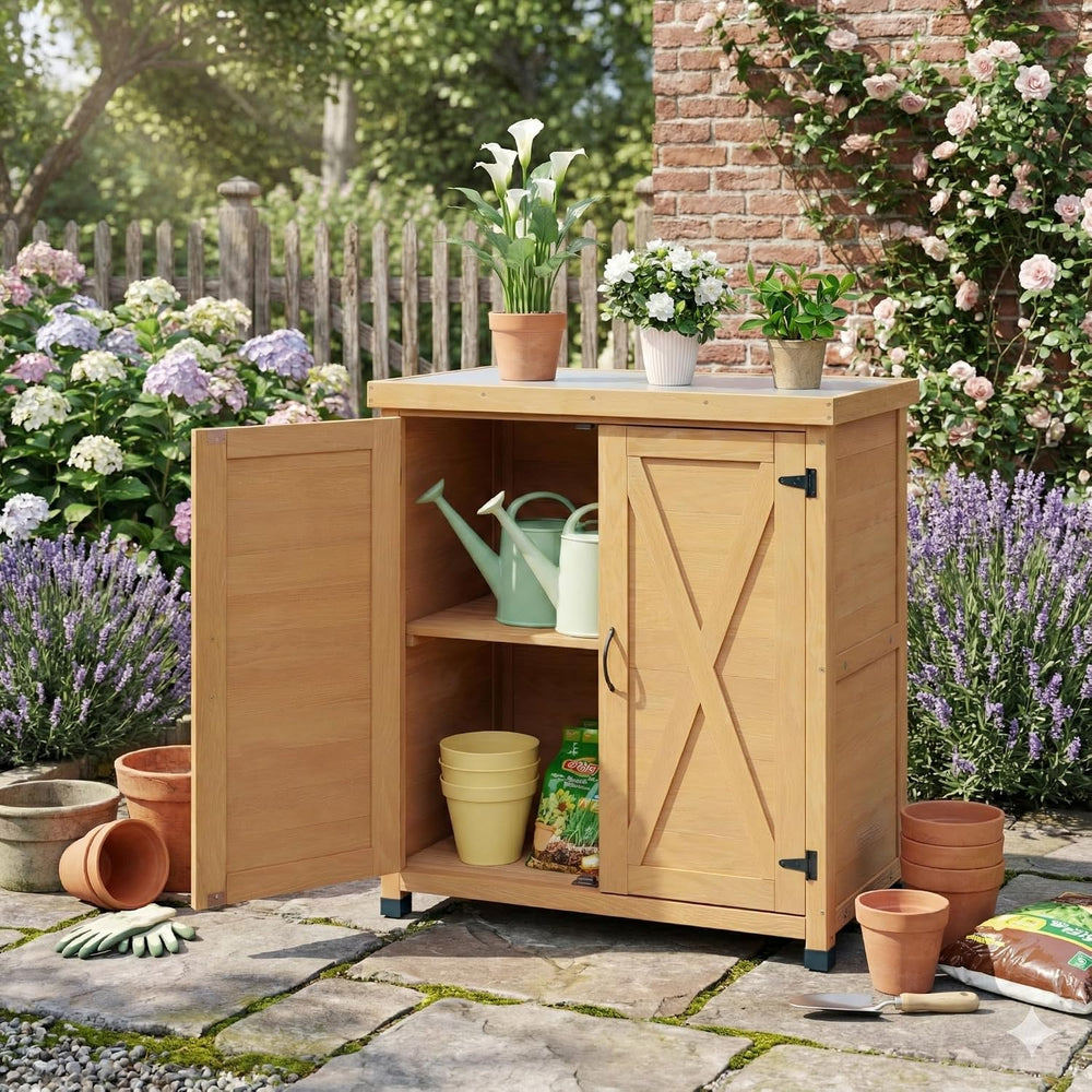 31" Sturdy Living Room Cabinet, Practical Cabinets with Weatherproof Woo...