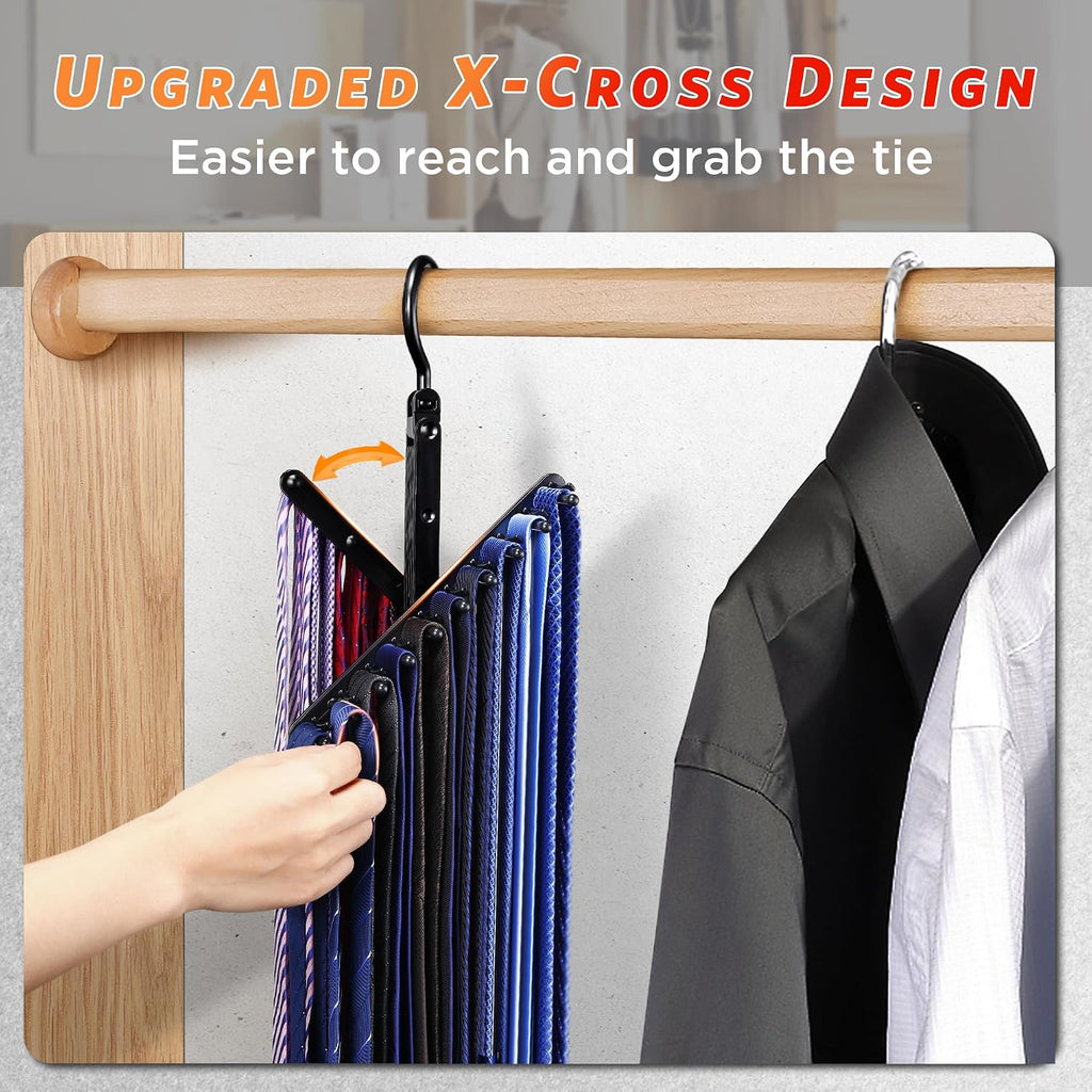 IPOW Upgraded 2 PCS See Everything Cross X 20 Tie Rack Holder,Rotate to Open/Close Tie and Belt Hanger with Non-Slip Clips,360 Degree Swivel Space Saving Organizer