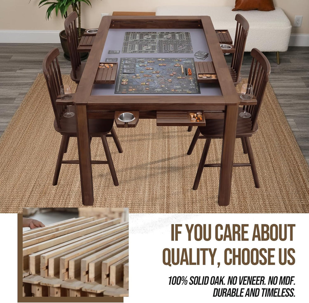 63" Solid Wood Board Game Table for Gaming/Dining, Removable Top | Gamin...