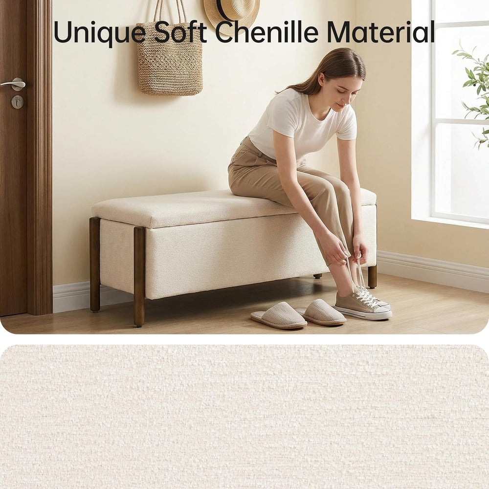 Usaint 47" Fabric Upholstered End of Bed Storage Ottoman Bench, Beige | ...