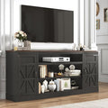 75" Farmhouse TV Stand with Power Outlets for 85 Inch TVs, 33" Tall Entertainment Center with Storage Cabinets w/Adjustable Shelves, Rustic Large TV Media Console, Black