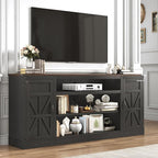 75" Farmhouse TV Stand with Power Outlets for 85 Inch TVs, 33" Tall Entertainment Center with Storage Cabinets w/Adjustable Shelves, Rustic Large TV Media Console, Black