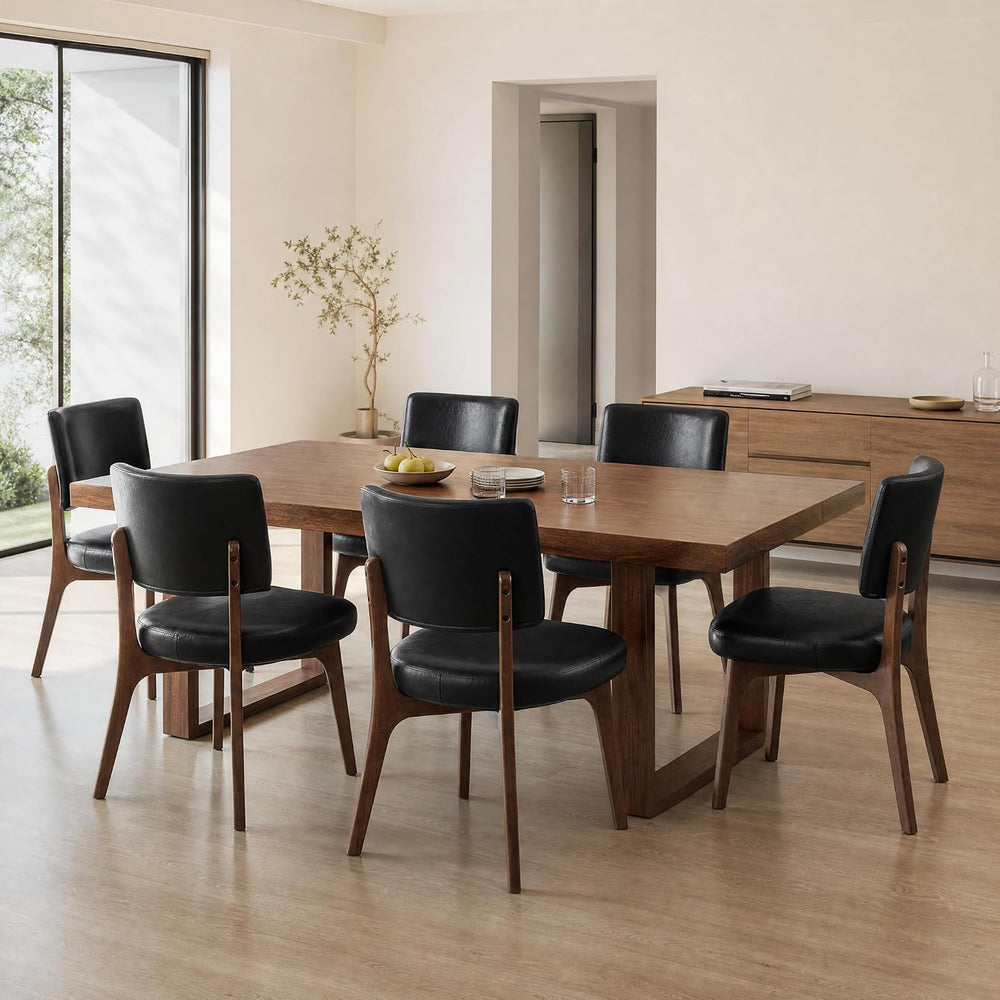 YOUNIKE Wooden Dining Chair, Faux Leather Upholstered Dining Room Chair Kitch...