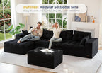 MAXYOYO 132" U Shaped Modular Sectional Sofa with 2 Ottomans, Cloud Boneless Couch with Layered Cushion, Flexible Module Combination Sofa for Living Room, No Assembly Required, Black