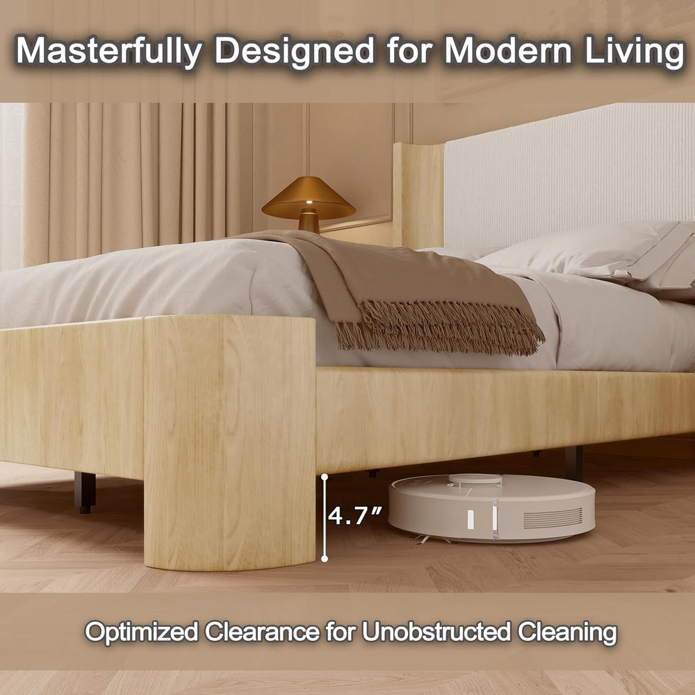 King Size Upholstered Platform Bed Frame with Wingback Headboard, Motion-Sens...