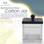Clear Transparent Hotel Style Apothecary Tempered Glass Canister Jar W/ Matte Black Metal Lid Cover, Classic Countertop Organizer for Cotton balls/pads, Floss Picks, Makeup Storage