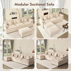 108" U Shaped Couch, Modular Sectional Sofa, 3-Seater Comfy Cloud Couch, Set of Modular Pieces with Movable Ottoman, Deep Seat Couches for Living Room, Linen, Beige