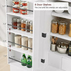 72" Arched Kitchen Pantry Cabinet with Fluted Doors, Tall Freestanding Versatile Storage Cupboard with 8 Adjustable Door Shelves & Hidden Drawer, for Kitchen, Dining Room, Bathroom (White)