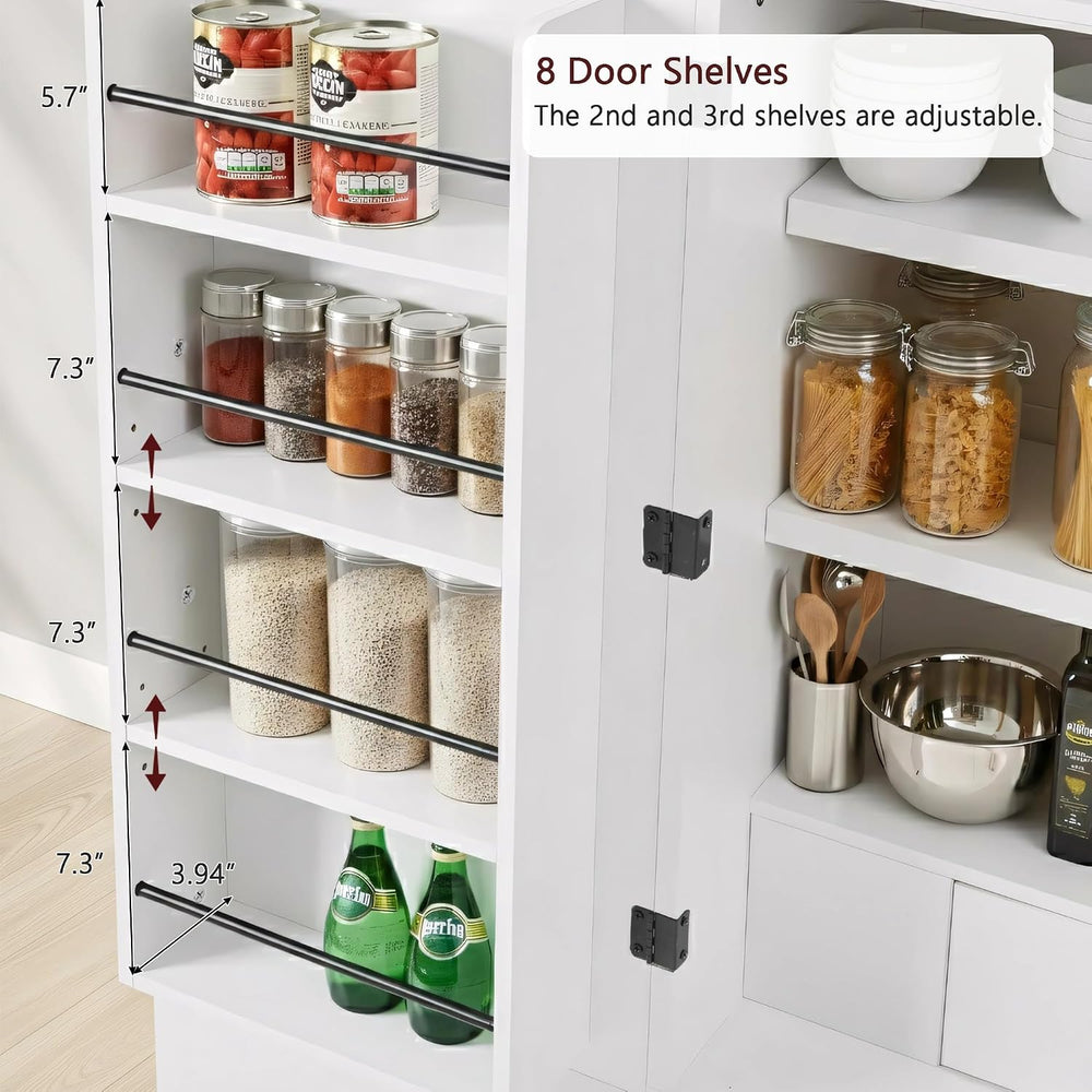 Arched Kitchen Storage | Adjustable Shelves，White-C | 8 door shelves hidden c...