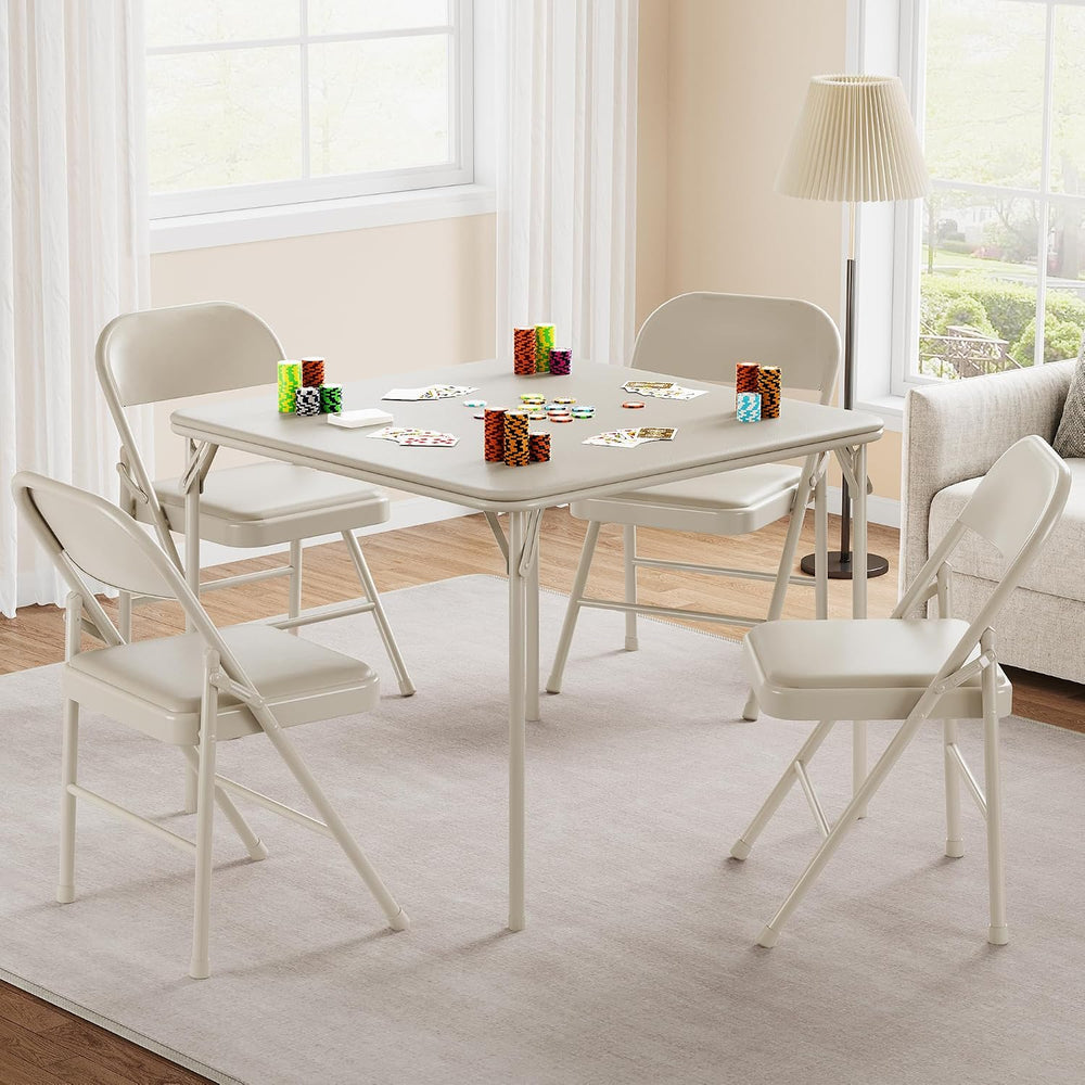 IDEALHOUSE 5-Piece Dining Table Set, Metal Folding Kitchen Table with 4 Uphol...