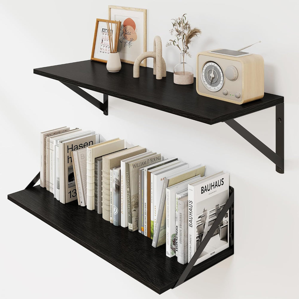 Heimlove Black Deep Floating Shelves for Wall, 24W x 8D Wood Wall Shelves Set...