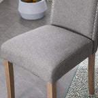 Upholstered Dining Chair Modern Stylish Parsons Kitchen Diner High Back with Silver Nailhead Trim & Wood Legs, Set of 6, Fabric Classic Grey