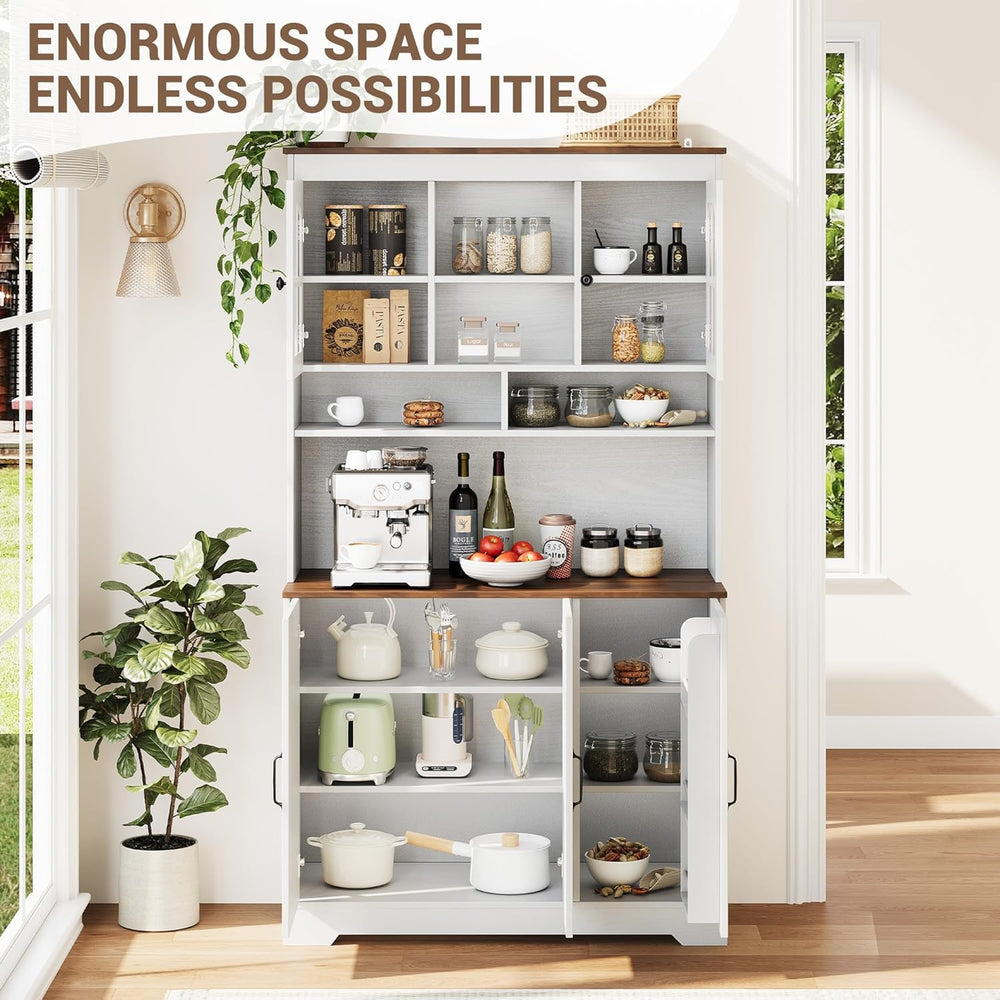 Tall Kitchen Pantry Cabinet with Glass Doors and Hutch, 70.9'' Storag...