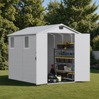 Patiowell 6x8 FT Outdoor Storage Shed with Floor, Resin Garden Tool Shed with Lockable Door & Windows, Weather-Resistant for Lawn Mower, Patio Furniture, Backyard Storage (Light Gray)