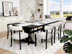 Modern Dining Chairs Set of 4, Upholstered Kitchen & Dining Room Chairs, Mid Century Modern Wooden Dining Chairs Oversized Sturdy Fabric Rounded Chairs Curved Back, Black and Beige