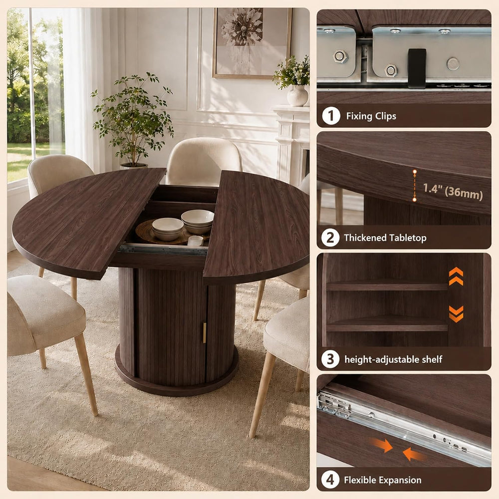 47 63" Extendable Round Wooden Dining Kitchen Table | 4-8 Seat Height Ad...