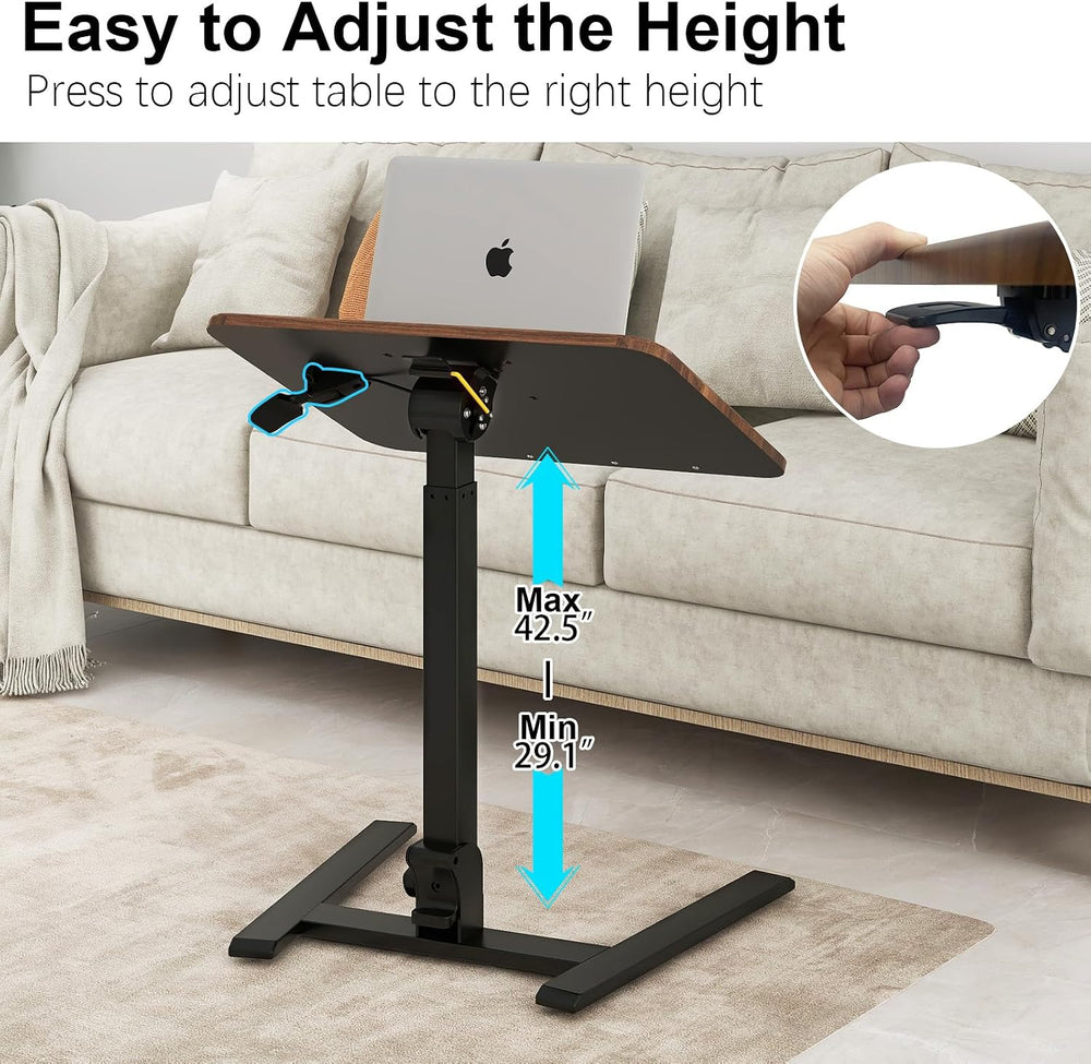 PUNCIA 26" Mobile Folding Desk, Pre-Assembled Pneumatic Sit-Stand, Walnut