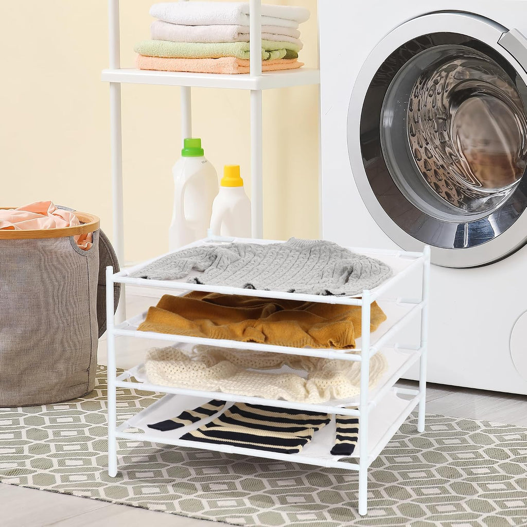 STORAGE MANIAC Sweater Drying Rack, Mesh Clothes Drying Rack, Stackable Laundry Drying Rack, Lay Flat Dryer for Delicates, Portable Dry Rack for Indoor or Outdoor, White, 4-Pack