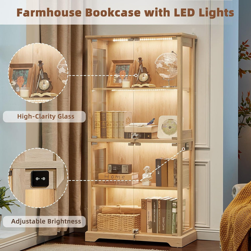 LELELINKY Farmhouse Corner Display Cabinet with Glass Doors, Corner Curio Cab...